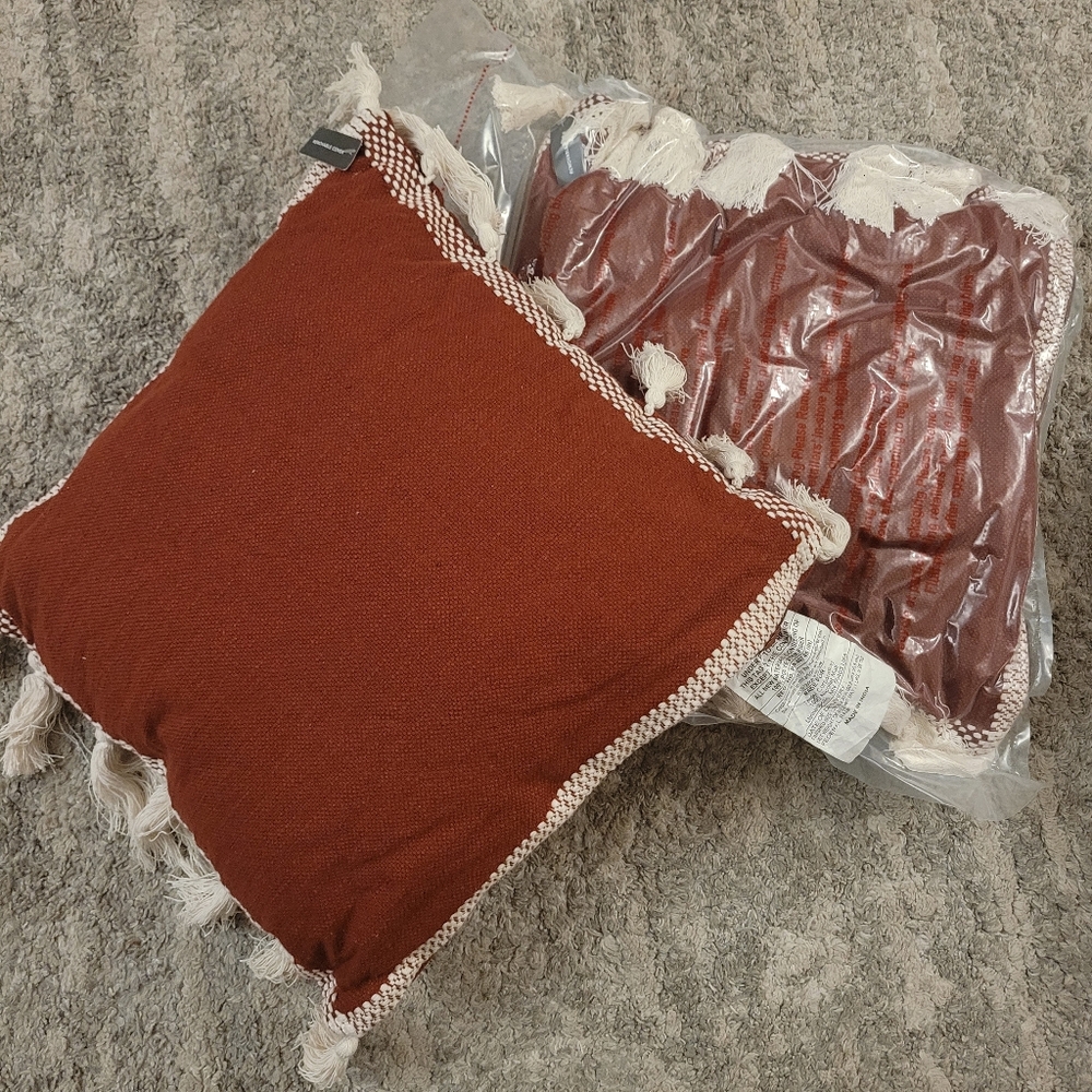 PAIR (2 Pillows) Threshold Studio McGee Woven 20x20 Pillow with Tassels